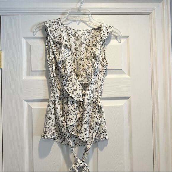 Max Studio Floral Ruffle NWT Wrap Top Sleeveless Shirt Small 2704D38 Blouse $78 - Picture 13 of 14